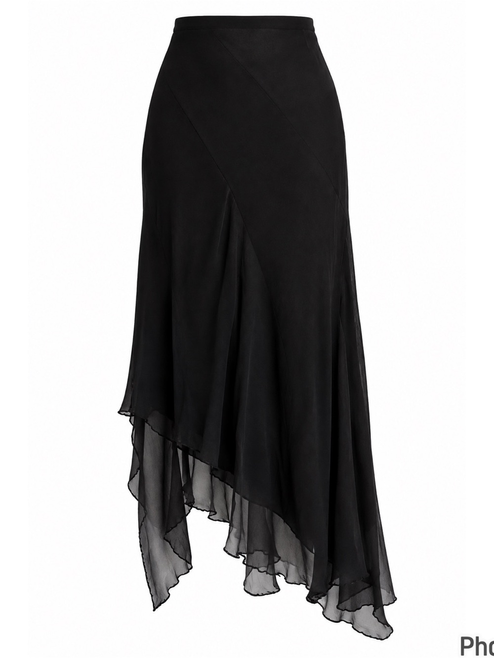 The Limited Silk Black Asymmetrical Handkerchief Hem with Rhinestones Skirt